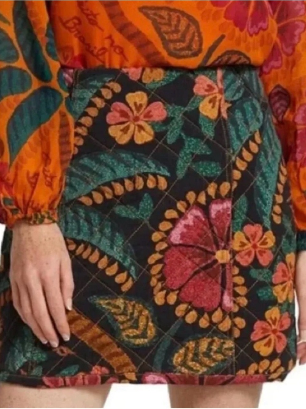 Farm Rio Gabardine Floral Quilted Mini Skirt - Multicolor size Small